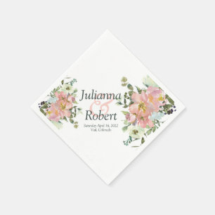 Rosa och äggskalsvattensfärg blommiga servetter