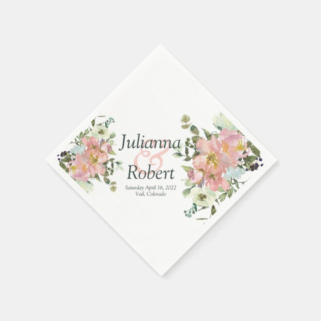 Rosa och äggskalsvattensfärg blommiga servetter (Hörn)