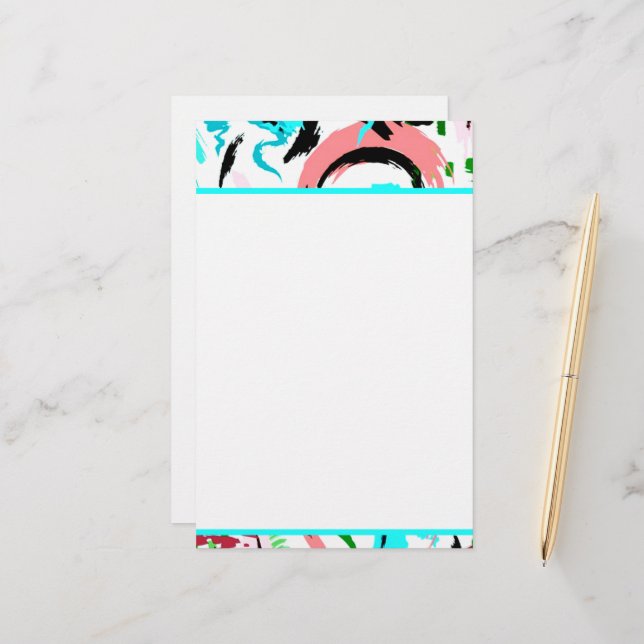 Rosa och akvamarina abstrakt  brevpapper (Fram/Back In Situ)