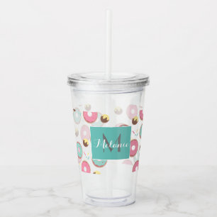 Rosa och Anpassningsbar av Teal Donut Mix Monogram Take Away Mugg