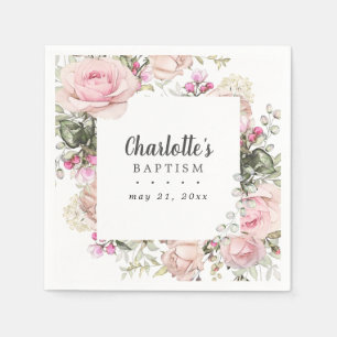Rosa och Anpassningsbar av vit Blommigt Baptism Pappersservett