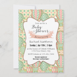 Rosa och Aqua Blue Luftballongs Baby Shower Inbjudningar