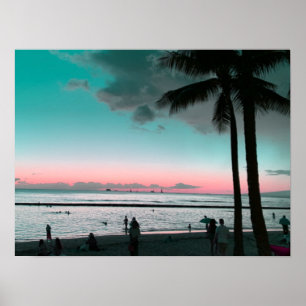 Rosa och Aqua Himlar Hawaii Beach Poster