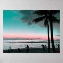 Rosa och Aqua himmel Hawaii Beach Affisch