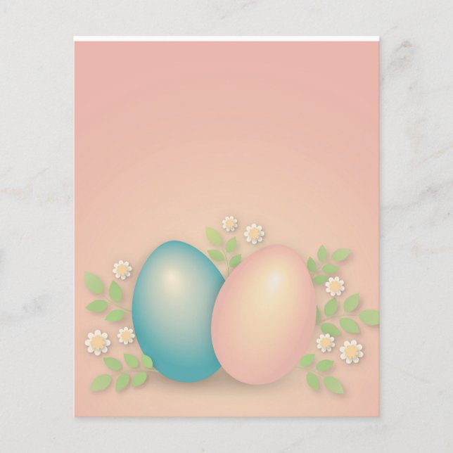 Rosa och baby blue påskägg och vår blommor flygblad (Framsidan)