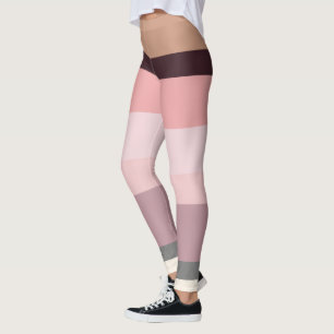 Rosa och Beige Abstrakt Rand Leggings