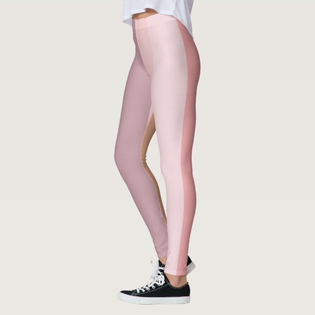 Rosa och Beige Abstrakt Rand Leggings (Vänster)