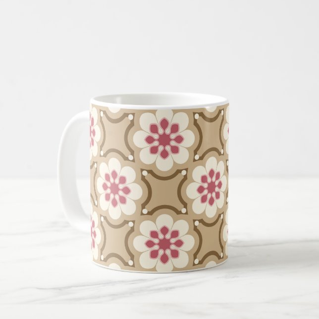 Rosa- och Beige-blomman Kaffemugg (Framsida vänster)