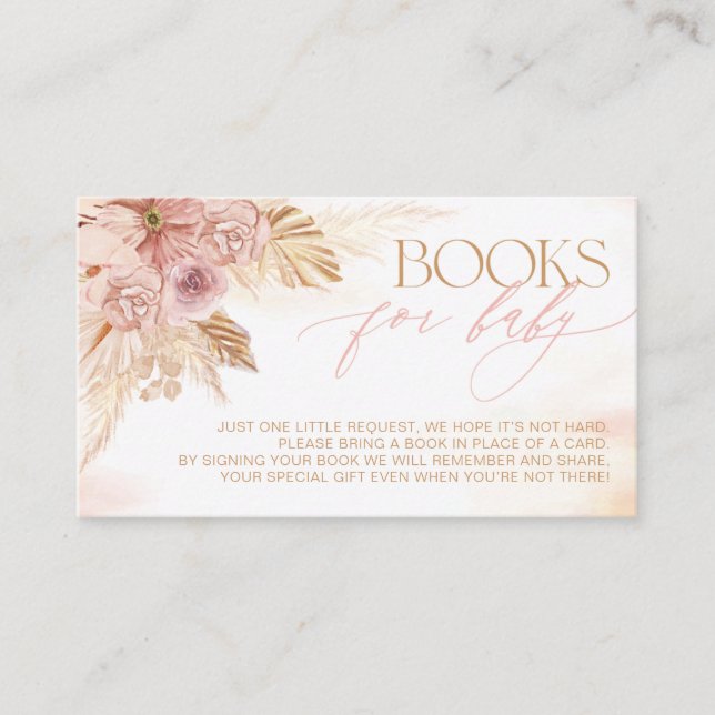 Rosa och Beige Boho Pampas Bokar för babyskor Tilläggskort (Framsida)