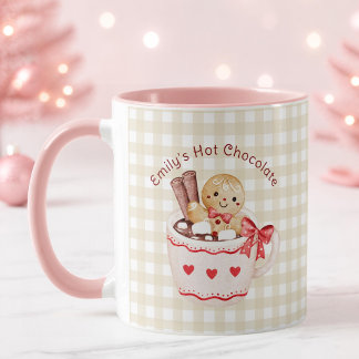 Rosa och beige Buffalo-rutig varm choklad-mugg för Mugg
