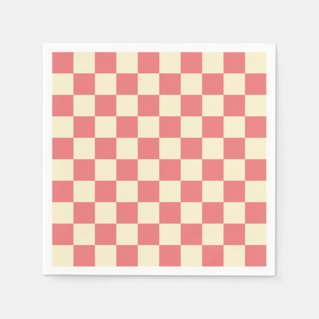 Rosa och Beige Checkerboard Pappersservett (Framsidan)