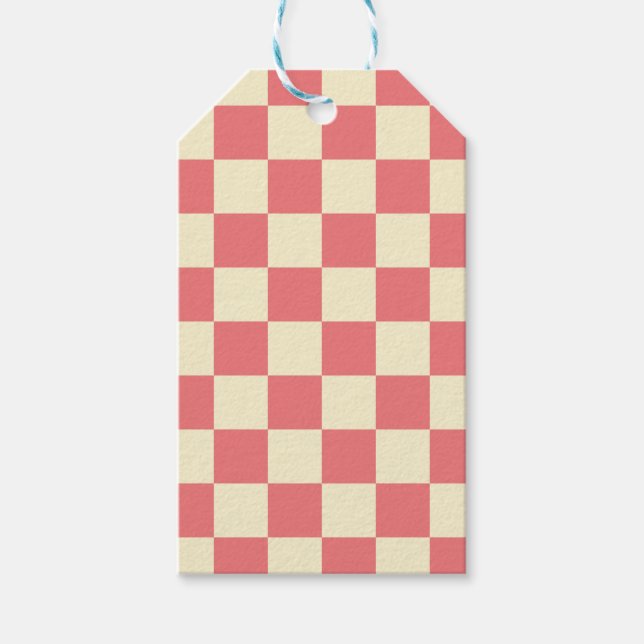 Rosa och Beige Checkerboard Presentetikett (Framsidan)