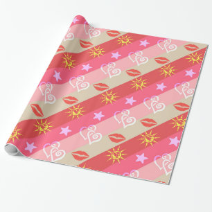 Rosa och Beige Diagonal Rand Presentpapper