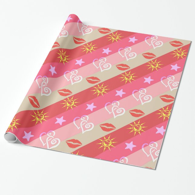 Rosa och Beige Diagonal Rand Presentpapper (Utrullad)
