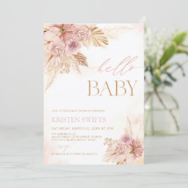 Rosa och Beige Pampas Grass Baby Shower Hej Baby Inbjudningar
