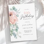 Rosa och Beige Watercolor Blommigt 40:e födelsedag Inbjudningar<br><div class="desc">En vackert 40-årsfest för feminin att fira en födelsedag i elegant stil. Den här charmerande vattenfärgsdesignen har rosa och persikofärgad ro och poppies med underbar eucalyptus grey längs den lämnat gräns. Hela texten kan vara personlig för party. Den här inbjudan är tillgänglig som utskriven och papperslös digital nedladdning.</div>