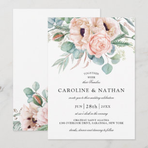 Rosa och Beige Watercolor Blommigt Bröllop Inbjudningar