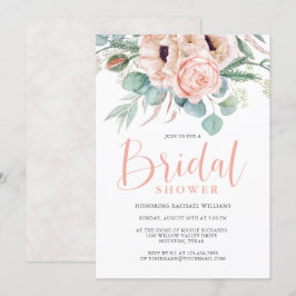 Rosa och Beige Watercolor Blommigt Möhippa Inbjudningar