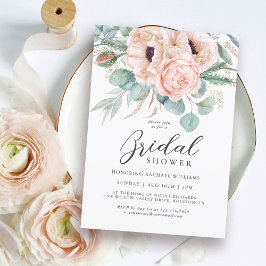 Rosa och Beige Watercolor Blommigt Möhippa Inbjudningar