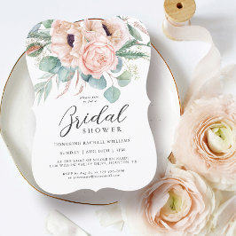 Rosa och Beige Watercolor Blommigt Möhippa Inbjudningar