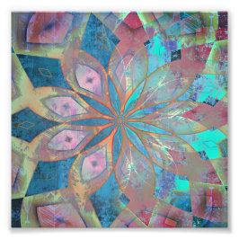 Rosa och blå Abstrakt Mandala Tile Fototryck