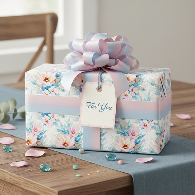 Rosa och blå akryl blom- presentpapper (Skapare uppladdad)