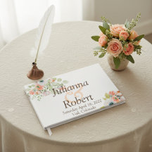 Rosa och blå akvarell blom- bröllopsgästbok