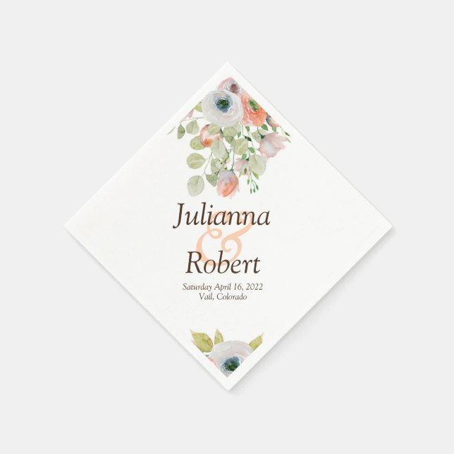 Rosa och blå akvarell blom- servetter (Hörn)