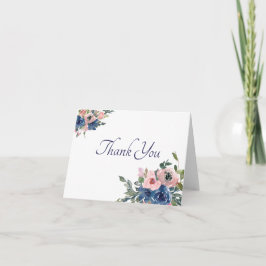 Rosa och blå akvarell blommig tack-kort tack kort