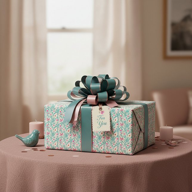 Rosa och blå akvarell blommönster presentpapper (Skapare uppladdad)