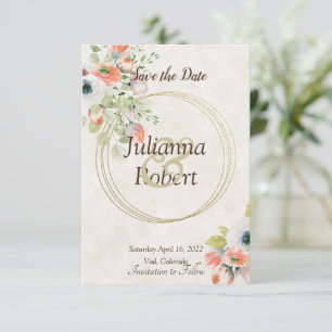 Rosa och blå akvarell blomsterlig bevara datum inb inbjudningar