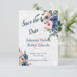 Rosa och blå akvarell blomsterlig sparad datum inb inbjudningar