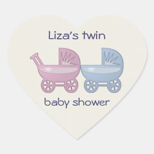 rosa och blå baby-buggy hjärtformat klistermärke