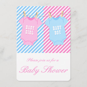 Rosa och blå babyskor Inbjudan Twillingar 1