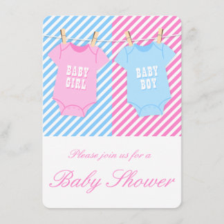 Rosa och blå babyskor Inbjudan Twillingar 1