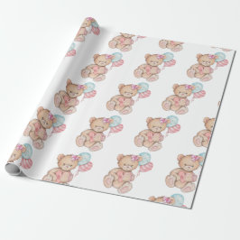 Rosa och blå ballonger och Nalle Flicka Presentpapper