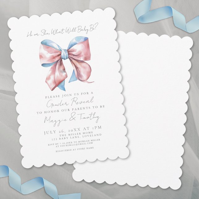Rosa och Blå Band Köns Avslöjande Inbjudningar (Pink And Blue Bow Gender Reveal Invitation )