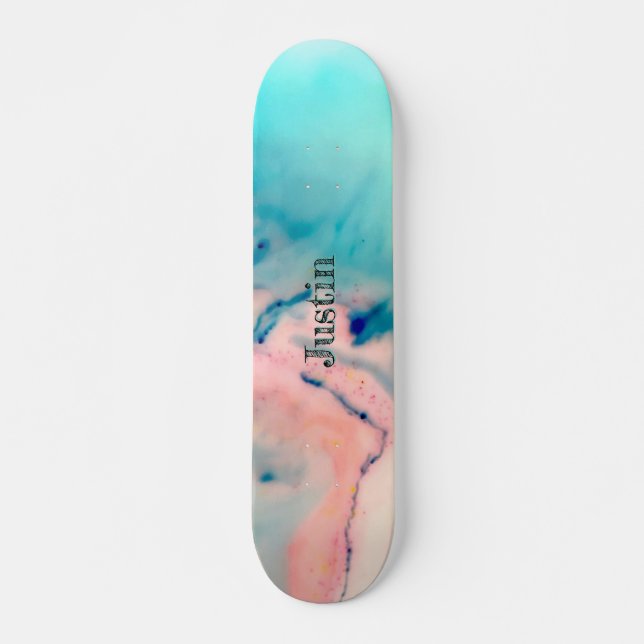 rosa och blå bläck-alkoholfärg mini skateboard bräda 18,5 cm (Framsida)