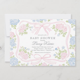 Rosa och blå Blommig Baby Shower Inbjudan, Inbjudningar