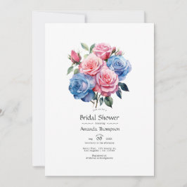 Rosa och Blå Blommig Bröllopsdusch Inbjudningar