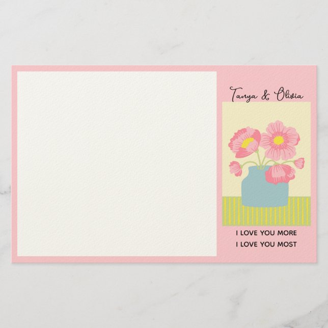 Rosa och blå blommig design brevpapper (Framsida)