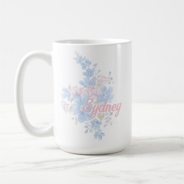 Rosa och Blå Blommig Grandmillennial | Namn Kaffemugg (Vänster)