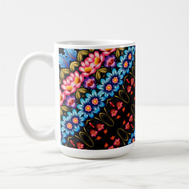 Rosa och blå blommig kaffemugg (Vänster)