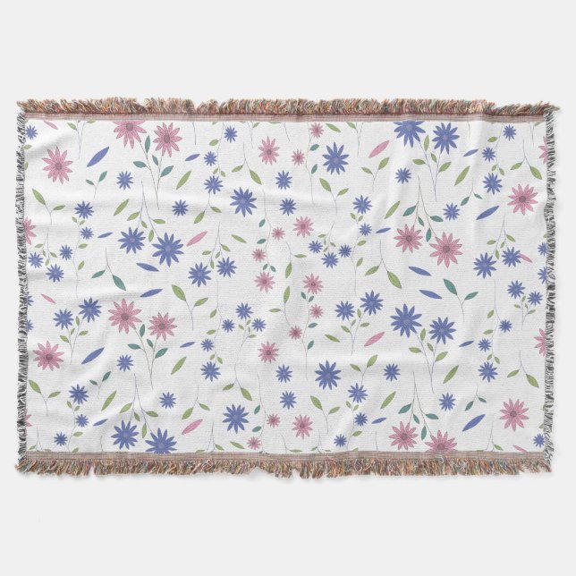 Rosa och Blå Blommig Sömlös Mönster Filt (Framsidan)
