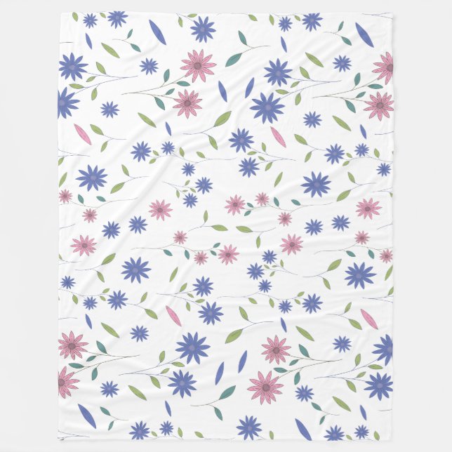 Rosa och Blå Blommig Sömlös Mönster Fleecefilt (Framsidan)