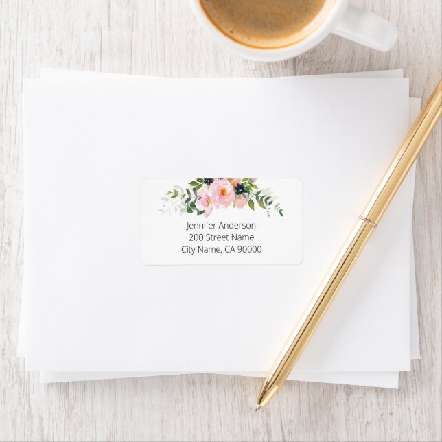  Rosa och blå Blommigt Adressetikett (Insitu)
