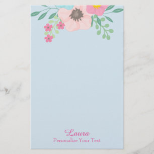 Rosa och blå Blommigt Brevpapper