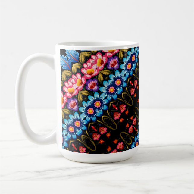 Rosa och blå blommigt kaffemugg (Vänster)