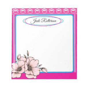 Rosa och blå Blommigt Snyggt Feminine Girly Namn Anteckningsblock