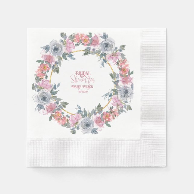 Rosa och blå Blommigt Vattenfärgning Utandningssku Pappersservett (Framsidan)